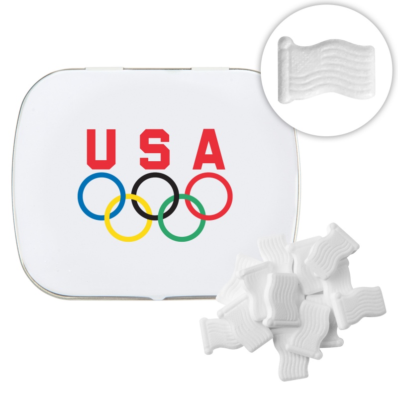 Domed Tin with American Flag Shaped Mints