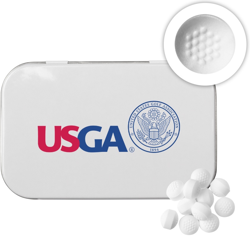 Rectangular Tin with Golf Ball Shaped Mints