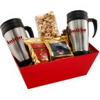 Tray w/Mugs and Caramel Popcorn