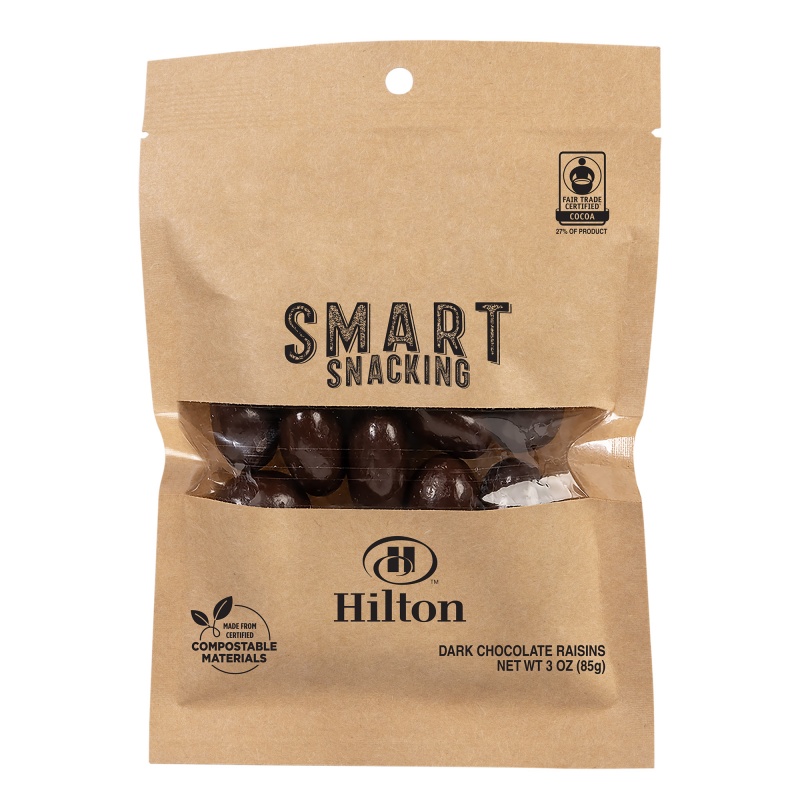 FairTrade Dark Chocolate Raisins in Compostable Kraft Pouch