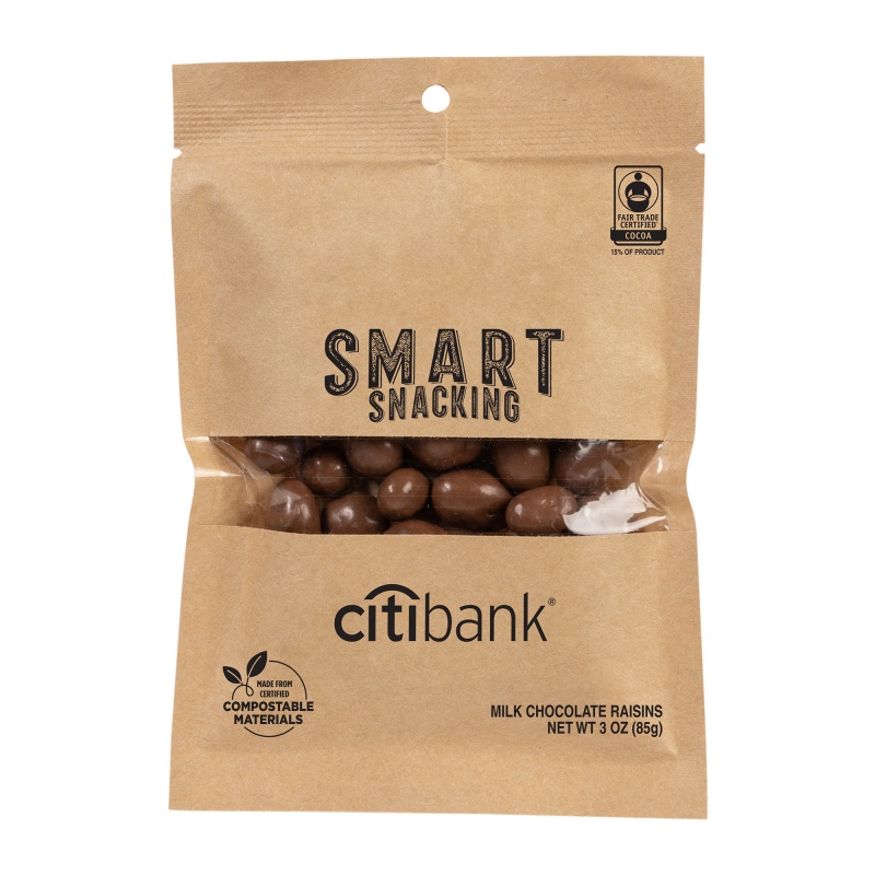 FairTrade Milk Chocolate Raisins in Compostable Kraft Pouch