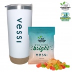 Cork Base Double Wall Tumbler with Compostable bag of Gummy Bears