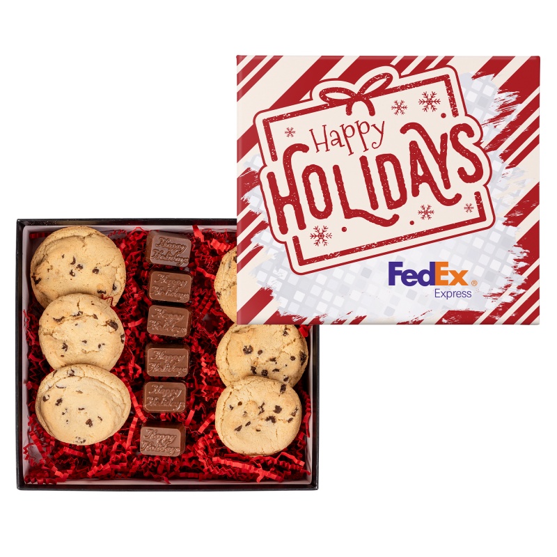 Chocolate Chip Cookies and Molded Chocolates in Gift Box