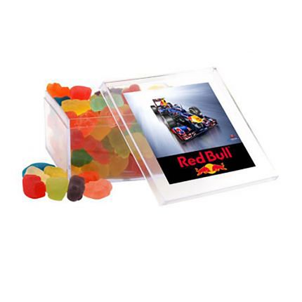 Clever Candy Large Square Acrylic Candy Box with Gummy Bears